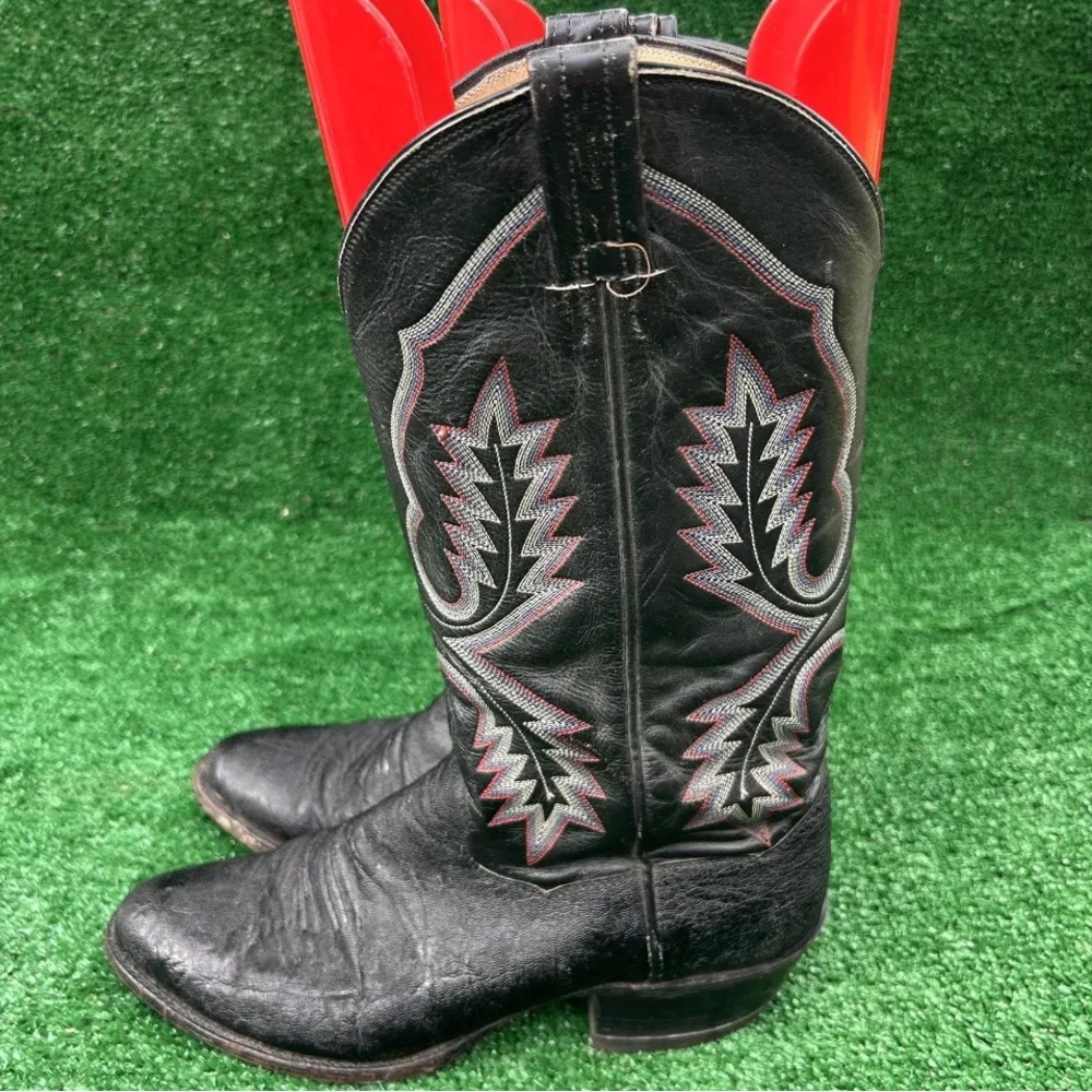 Vintage Panhandle Slim Mens Black Leather Western Cowboy Boots Embroidered 9 D